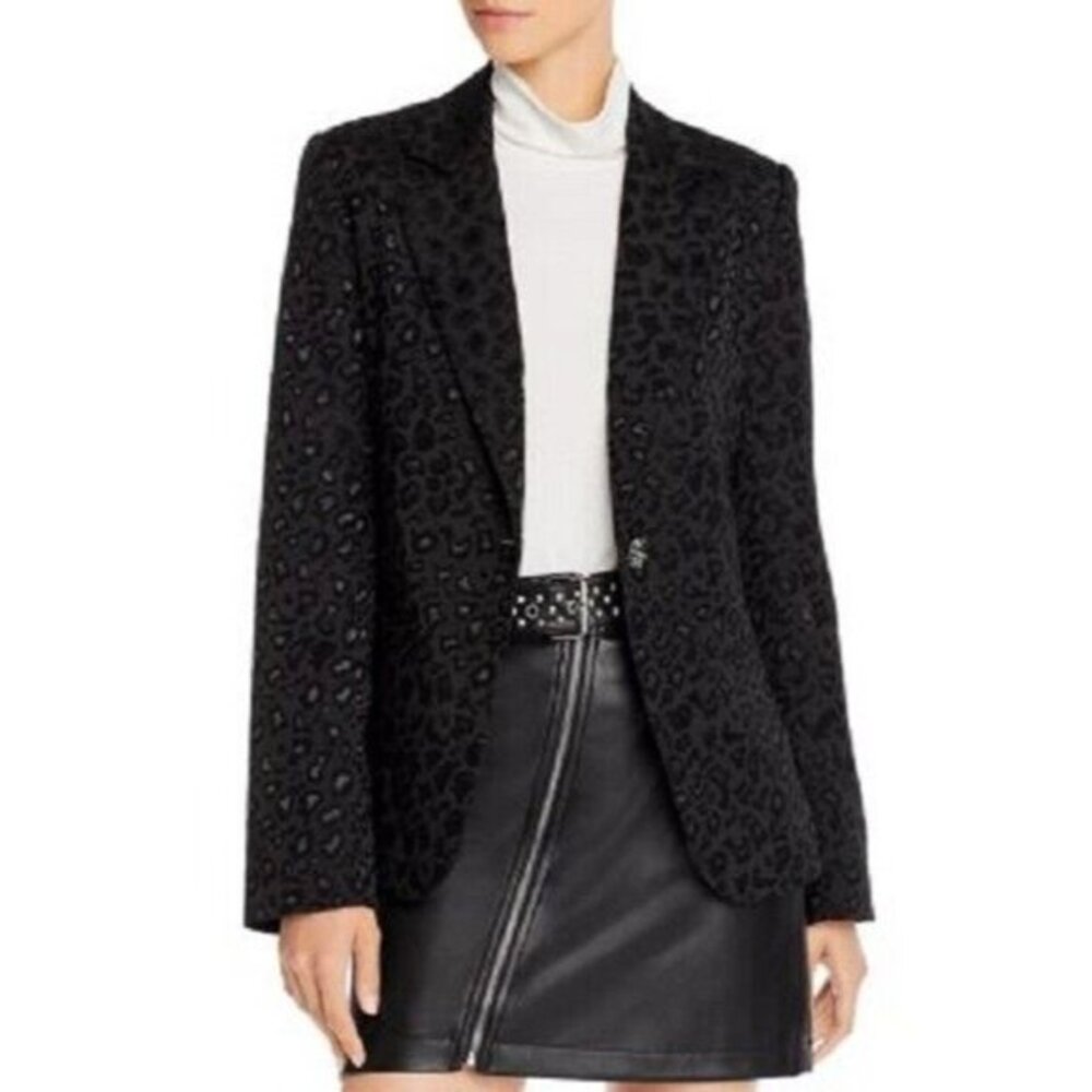 Aqua Black Blazer Animal Print Jacquard One Button Jacket Sz XS NWT
